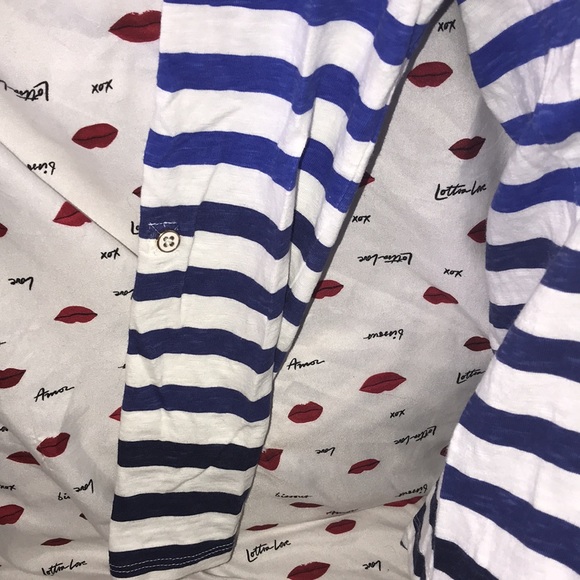 Talbots petite SP blue and white striped top stained - Picture 3 of 5